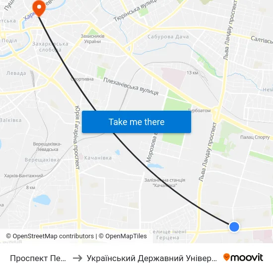 Проспект Петра Григоренка to Український Державний Університет Залізничного Транспорту map