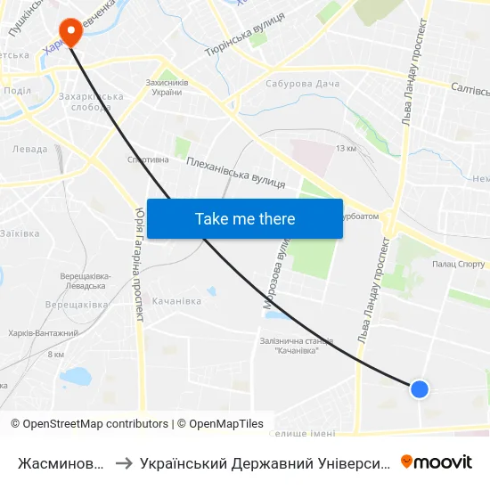 Жасминовый Бульвар to Український Державний Університет Залізничного Транспорту map