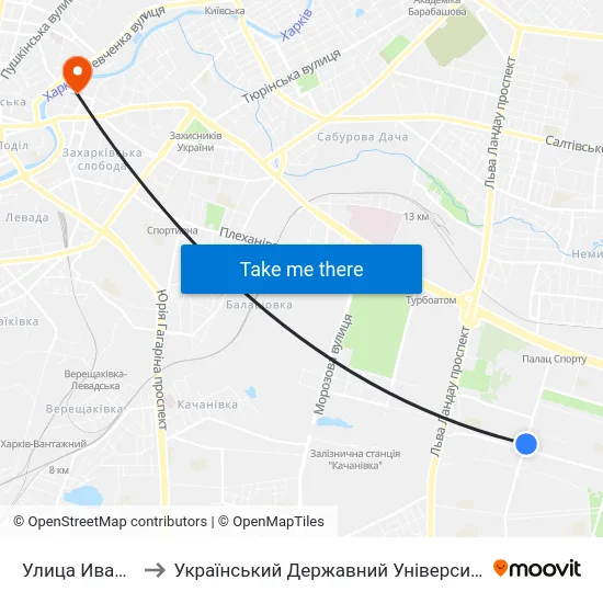 Улица Ивана Танкопия to Український Державний Університет Залізничного Транспорту map