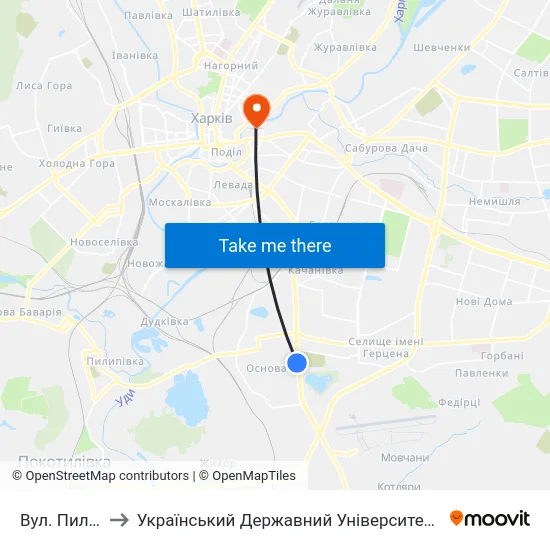 Вул. Пильчикова to Український Державний Університет Залізничного Транспорту map