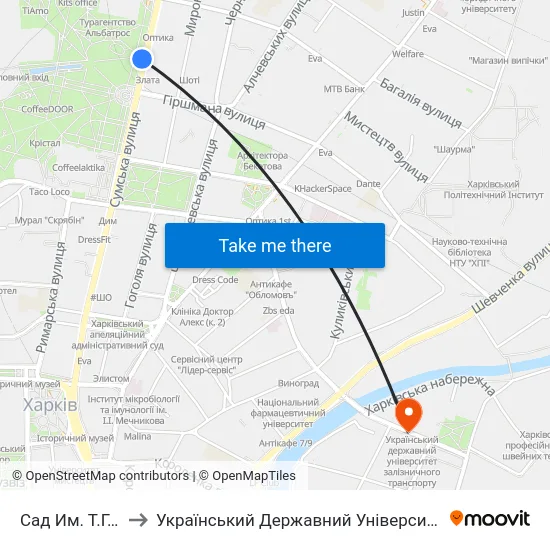 Сад Им. Т.Г. Шевченко to Український Державний Університет Залізничного Транспорту map