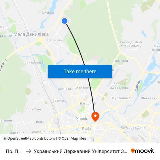 Пр. Победы to Український Державний Університет Залізничного Транспорту map