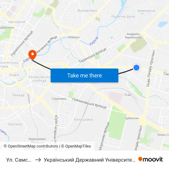 Ул. Самсоновская to Український Державний Університет Залізничного Транспорту map