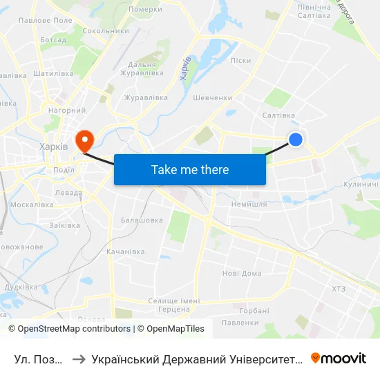Ул. Познанская to Український Державний Університет Залізничного Транспорту map