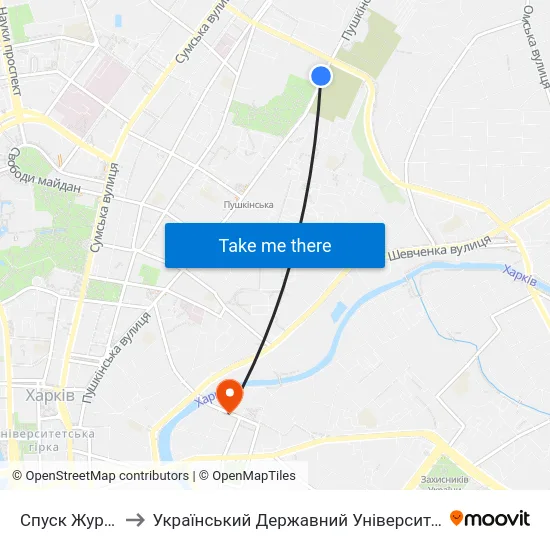 Спуск Журавлевский to Український Державний Університет Залізничного Транспорту map