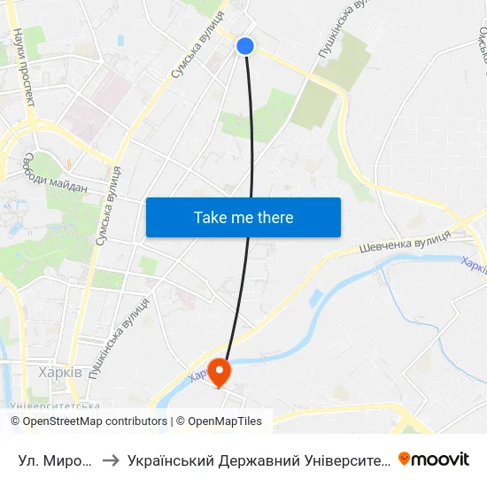 Ул. Мироносицкая to Український Державний Університет Залізничного Транспорту map