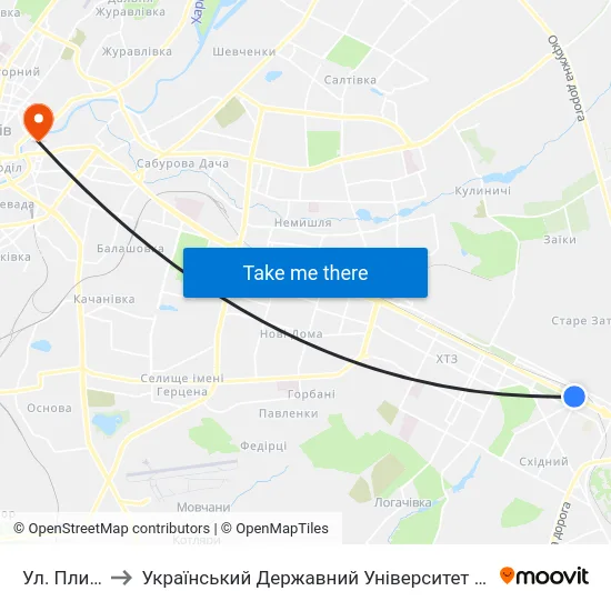 Ул. Плиточная to Український Державний Університет Залізничного Транспорту map