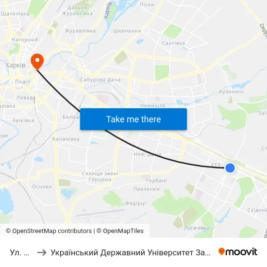 Ул. Мира to Український Державний Університет Залізничного Транспорту map