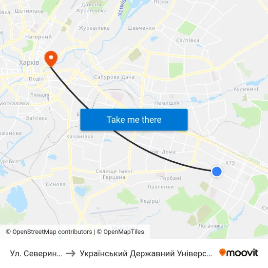 Ул. Северина Потоцкого to Український Державний Університет Залізничного Транспорту map