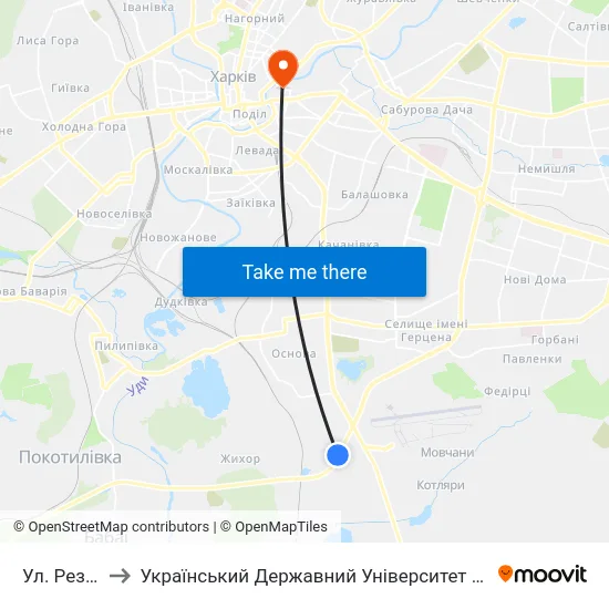 Ул. Резервная to Український Державний Університет Залізничного Транспорту map