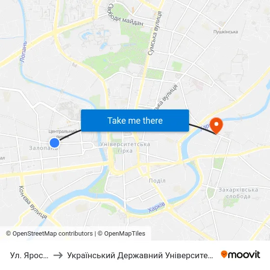 Ул. Ярославская to Український Державний Університет Залізничного Транспорту map