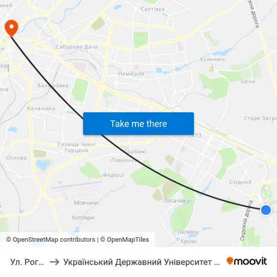 Ул. Роганская to Український Державний Університет Залізничного Транспорту map