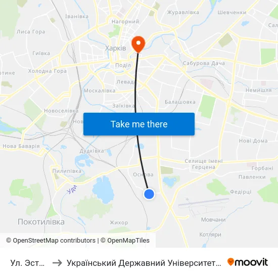 Ул. Эстакадная to Український Державний Університет Залізничного Транспорту map