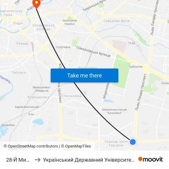 28-Й Микрорайон to Український Державний Університет Залізничного Транспорту map