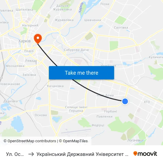Ул. Осипенко to Український Державний Університет Залізничного Транспорту map