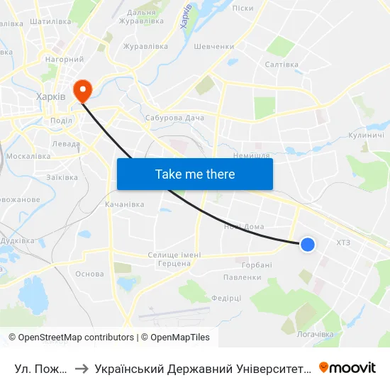Ул. Пожарского to Український Державний Університет Залізничного Транспорту map