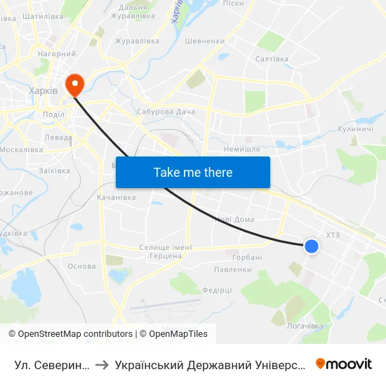 Ул. Северина Потоцкого to Український Державний Університет Залізничного Транспорту map