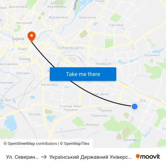 Ул. Северина Потоцкого to Український Державний Університет Залізничного Транспорту map