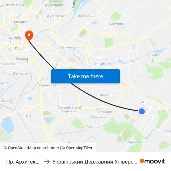Пр. Архитектора Алешина to Український Державний Університет Залізничного Транспорту map