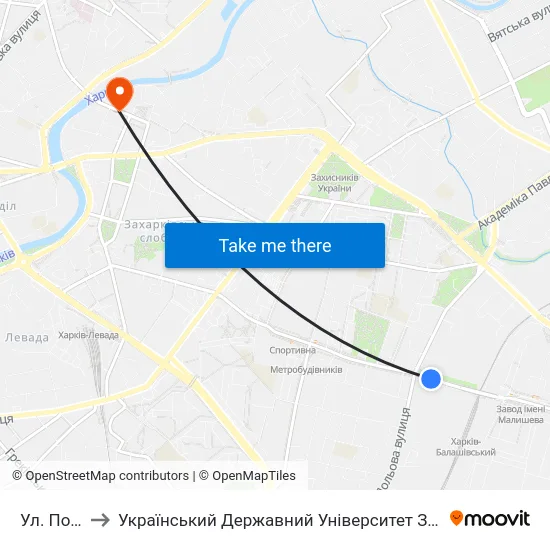 Ул. Полевая to Український Державний Університет Залізничного Транспорту map