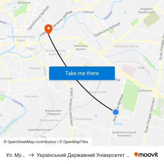 Ул. Мухачова to Український Державний Університет Залізничного Транспорту map