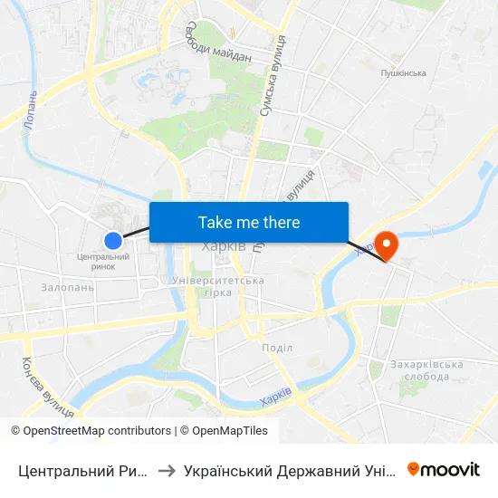 Центральний Ринок (Tsentralnyi Rynok) to Український Державний Університет Залізничного Транспорту map