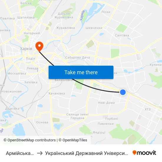 Армійська (Armiyska) to Український Державний Університет Залізничного Транспорту map