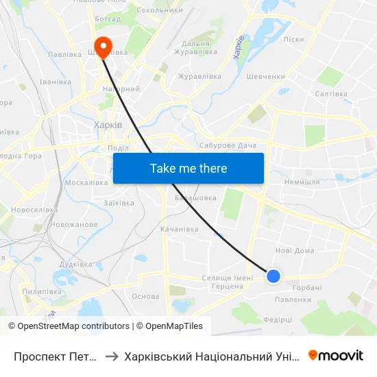 Проспект Петра Григоренка to Харківський Національний Університет Радіоелектроніки map