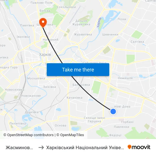 Жасминовый Бульвар to Харківський Національний Університет Радіоелектроніки map