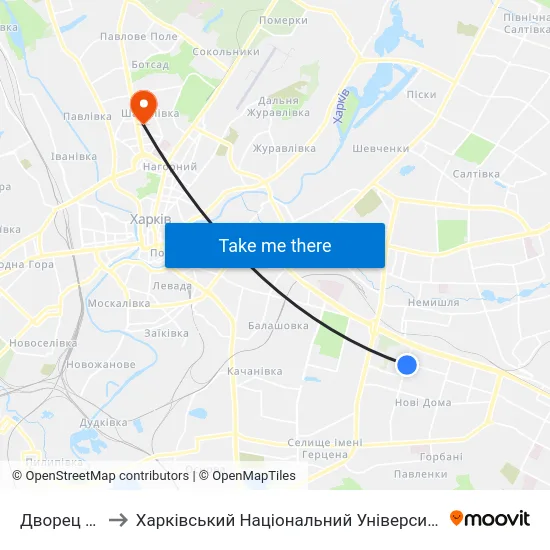 Дворец Спорта to Харківський Національний Університет Радіоелектроніки map