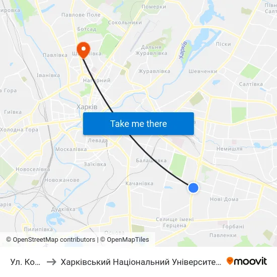 Ул. Ковтуна to Харківський Національний Університет Радіоелектроніки map