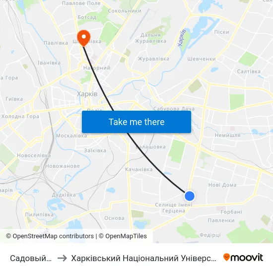 Садовый Проезд to Харківський Національний Університет Радіоелектроніки map