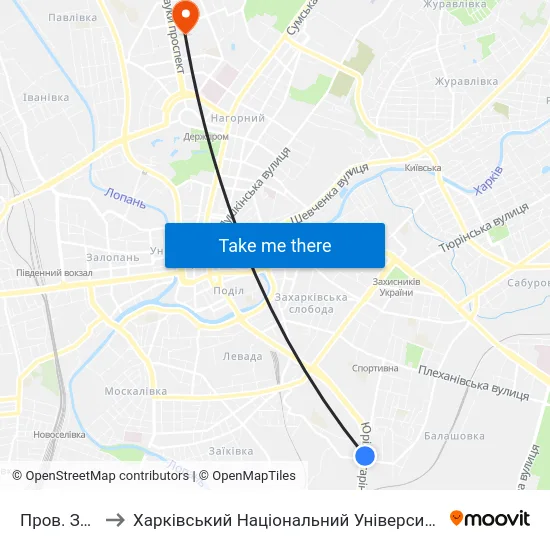 Пров. Золотий to Харківський Національний Університет Радіоелектроніки map
