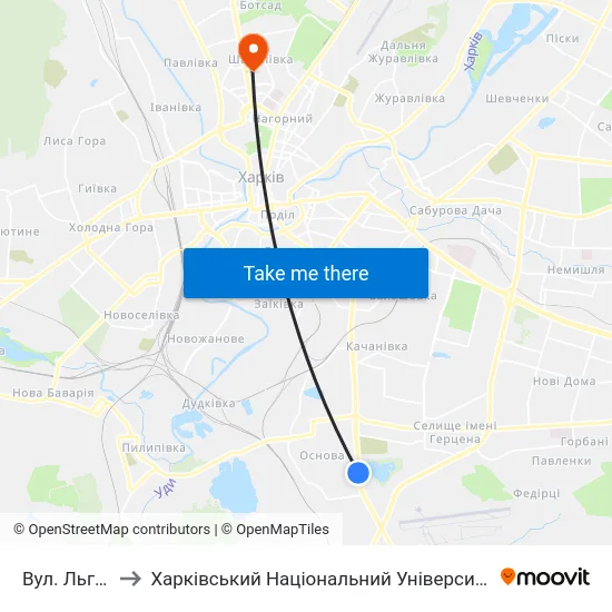 Вул. Льговська to Харківський Національний Університет Радіоелектроніки map