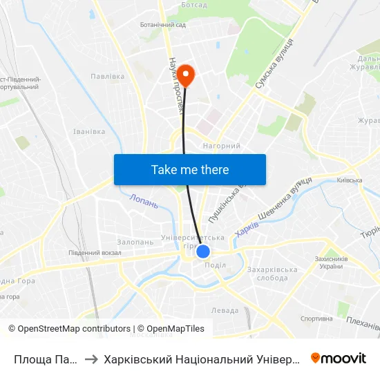 Площа Павлiвська to Харківський Національний Університет Радіоелектроніки map