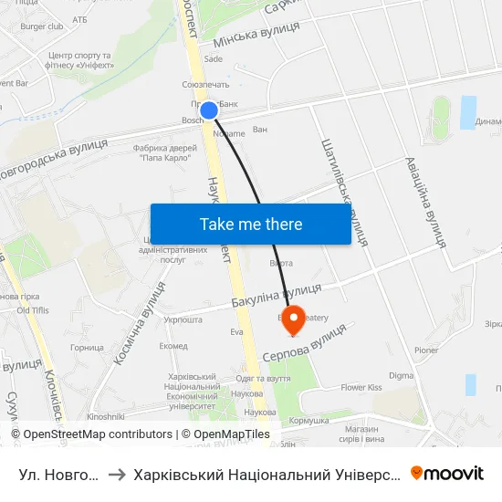 Ул. Новгородская to Харківський Національний Університет Радіоелектроніки map