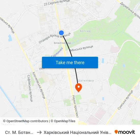 Ст. М. Ботанический Сад to Харківський Національний Університет Радіоелектроніки map