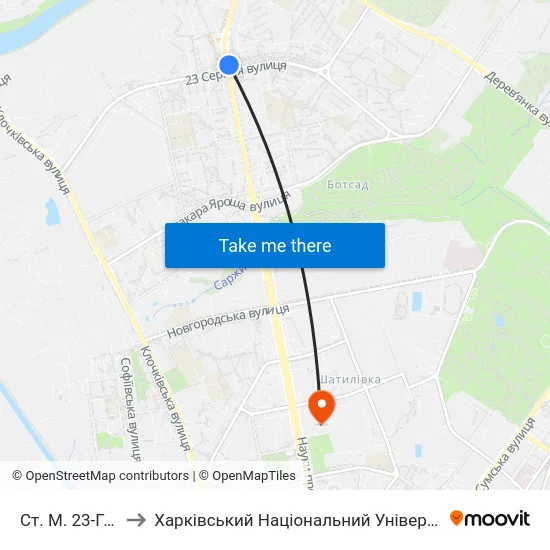 Ст. М. 23-Го Августа to Харківський Національний Університет Радіоелектроніки map