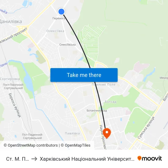Ст. М. Победа to Харківський Національний Університет Радіоелектроніки map