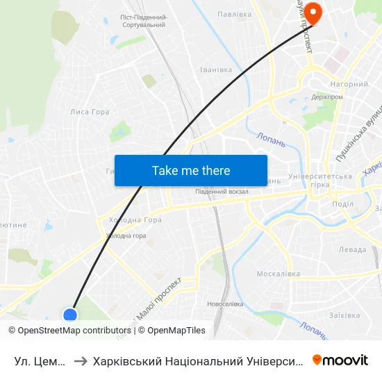 Ул. Цементная to Харківський Національний Університет Радіоелектроніки map