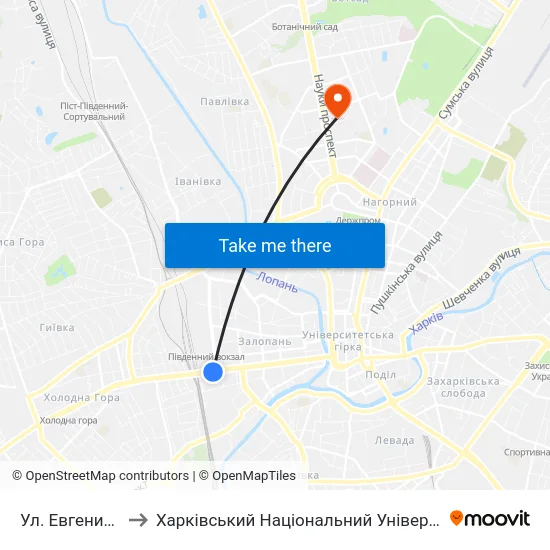 Ул. Евгения Котляра to Харківський Національний Університет Радіоелектроніки map