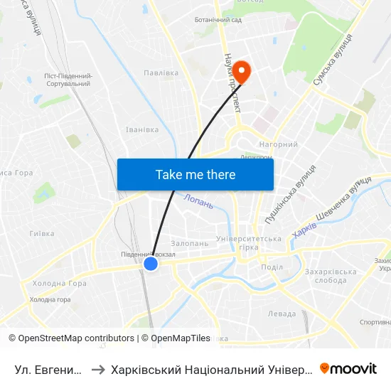 Ул. Евгения Котляра to Харківський Національний Університет Радіоелектроніки map