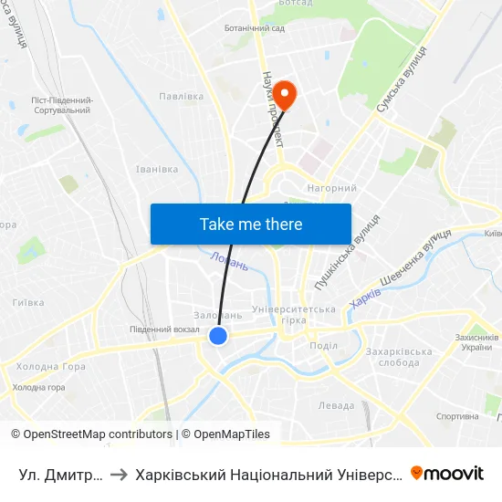 Ул. Дмитриевская to Харківський Національний Університет Радіоелектроніки map
