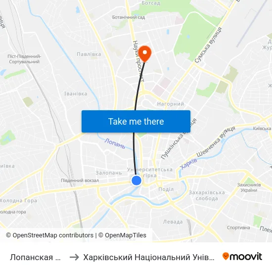 Лопанская Набережная to Харківський Національний Університет Радіоелектроніки map