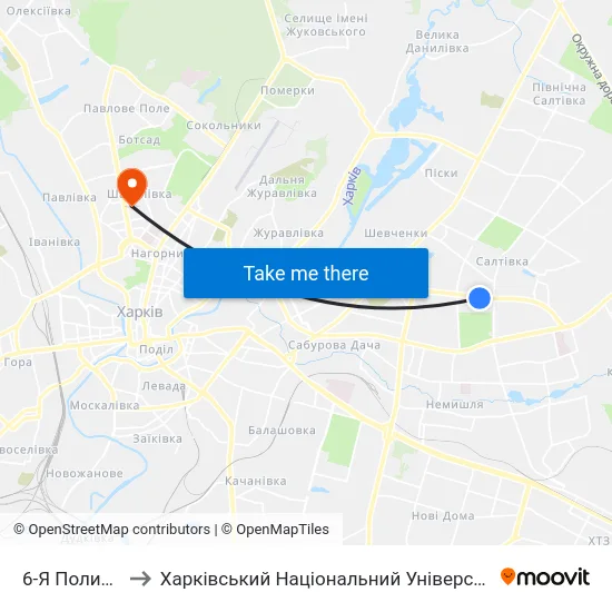 6-Я Поликлиника to Харківський Національний Університет Радіоелектроніки map