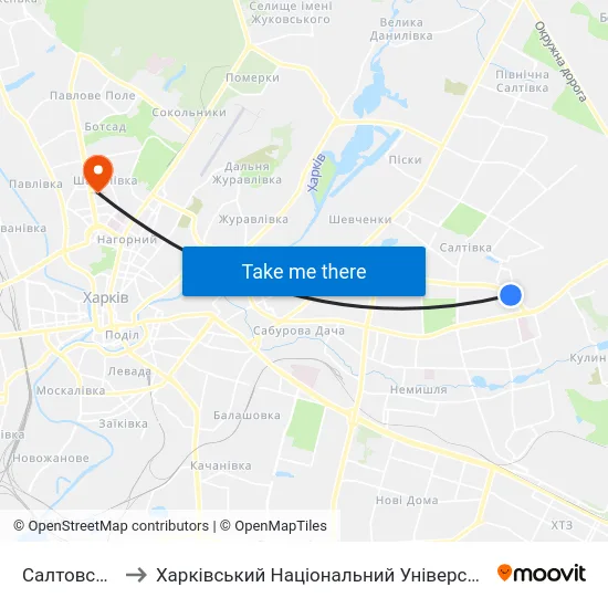 Салтовский Рэм to Харківський Національний Університет Радіоелектроніки map