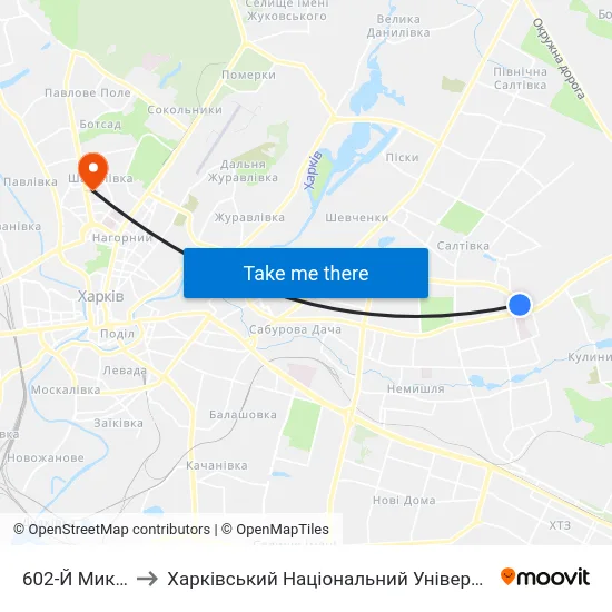 602-Й Микрорайон to Харківський Національний Університет Радіоелектроніки map