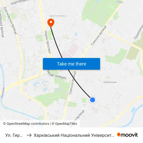 Ул. Гиршмана to Харківський Національний Університет Радіоелектроніки map