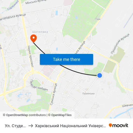 Ул. Студенческая to Харківський Національний Університет Радіоелектроніки map