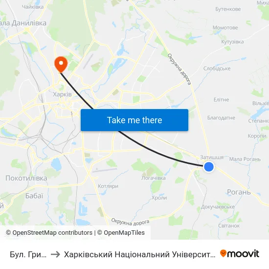 Бул. Грицевца to Харківський Національний Університет Радіоелектроніки map